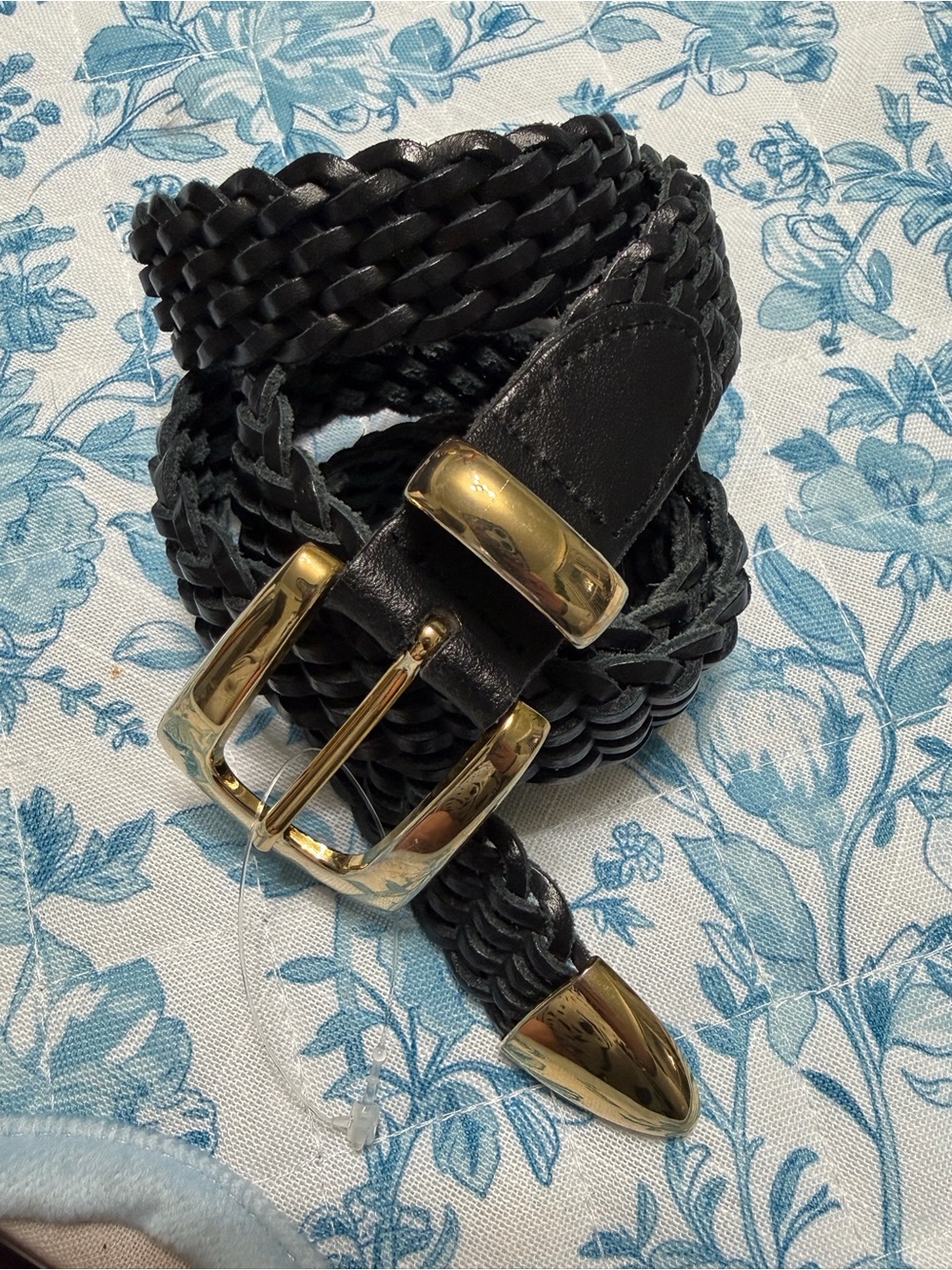 Vintage Honors Black Woven leather belt gold buckle hardware M , 34” waist